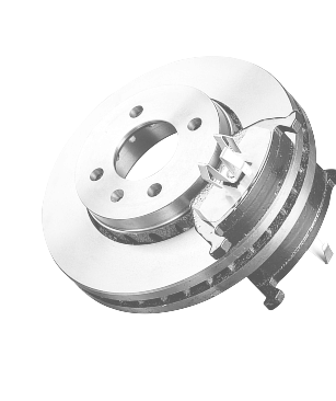 Brake rotor with caliper and brake pads, cutaway showing internal cooling vanes | Ken's Import Service