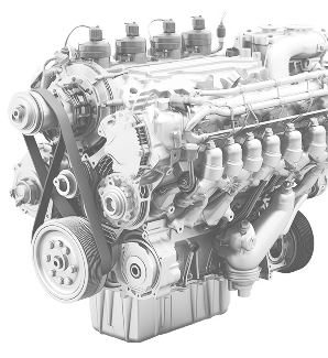 Large, complex engine with belts and pulleys, in grayscale | Ken's Import Service