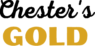 The logo for Chester's Gold is black and gold on a white background.