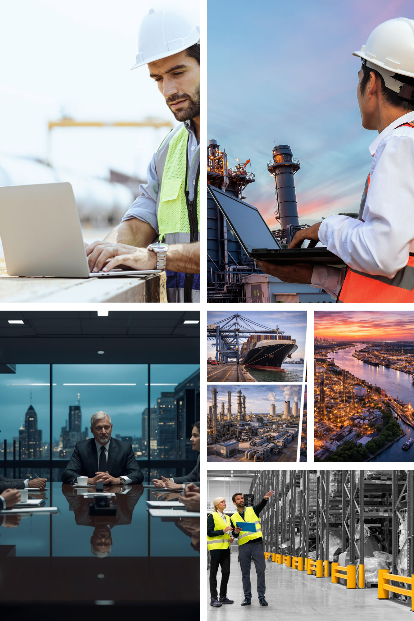 Engineers and executives at work: construction site, industrial facility quite possibly in the Energy Corridor