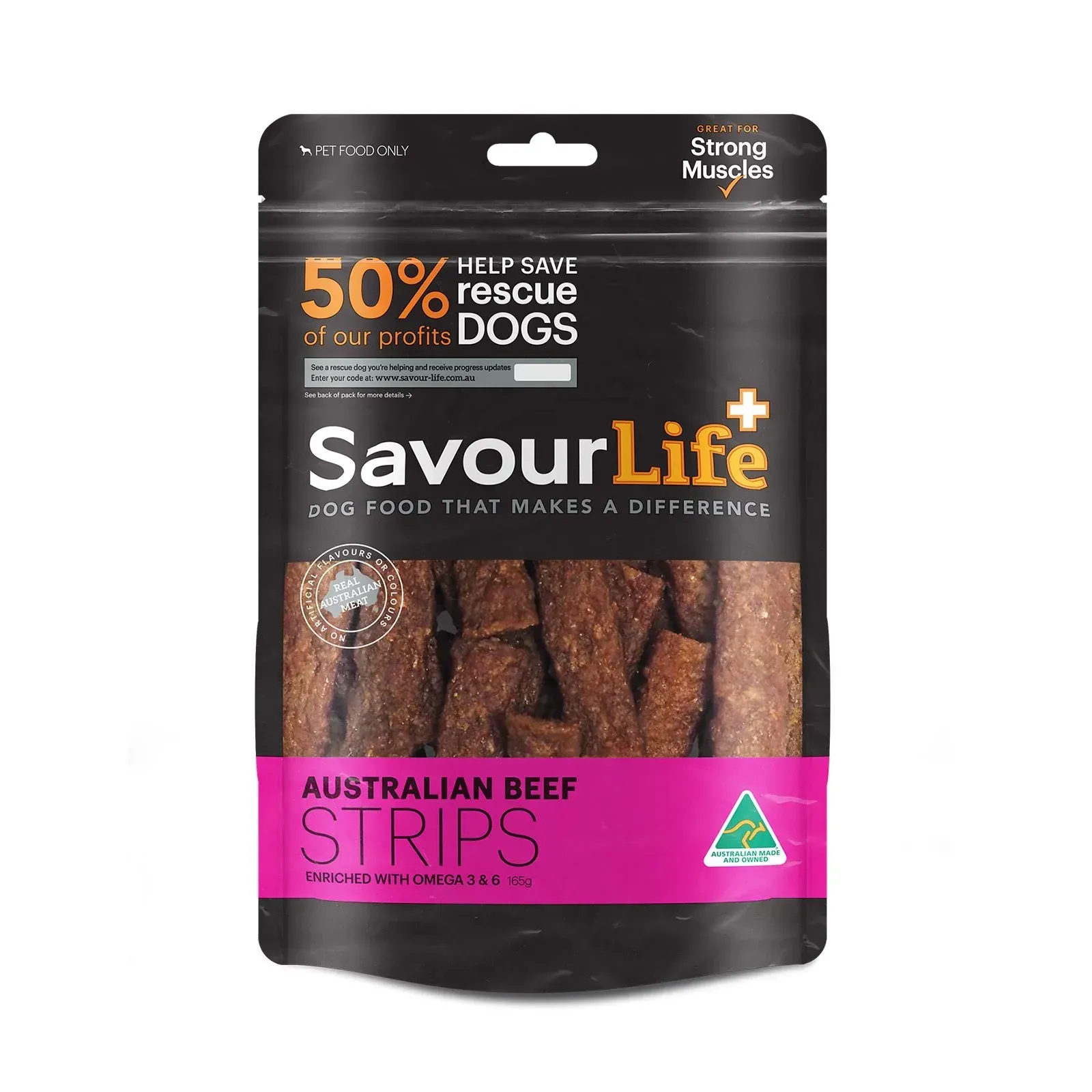 6 Bags of SavourLife Australian Beef Strips Treats For Dogs (165gm per bag)