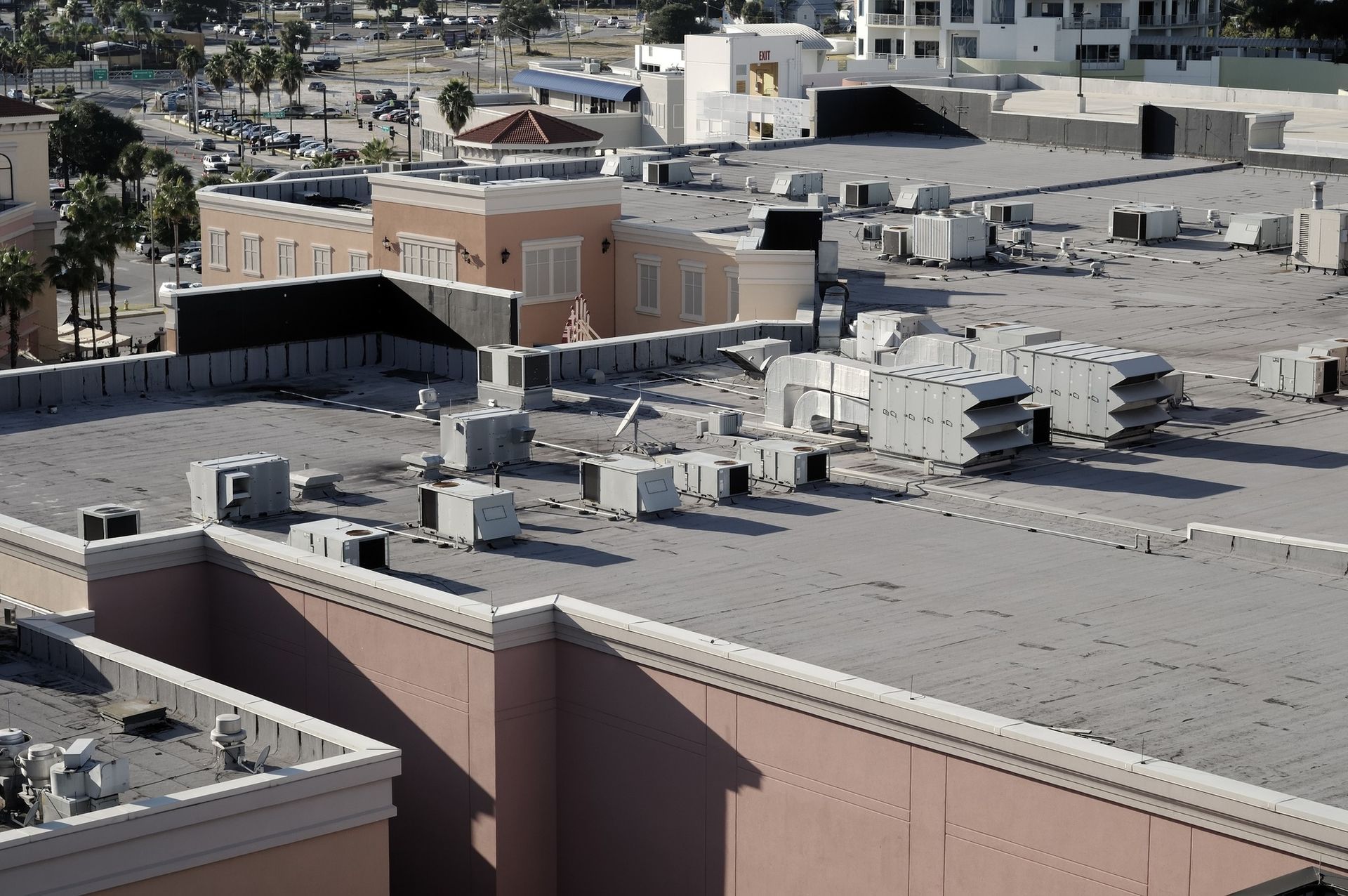 An aerial view of the roof of a building