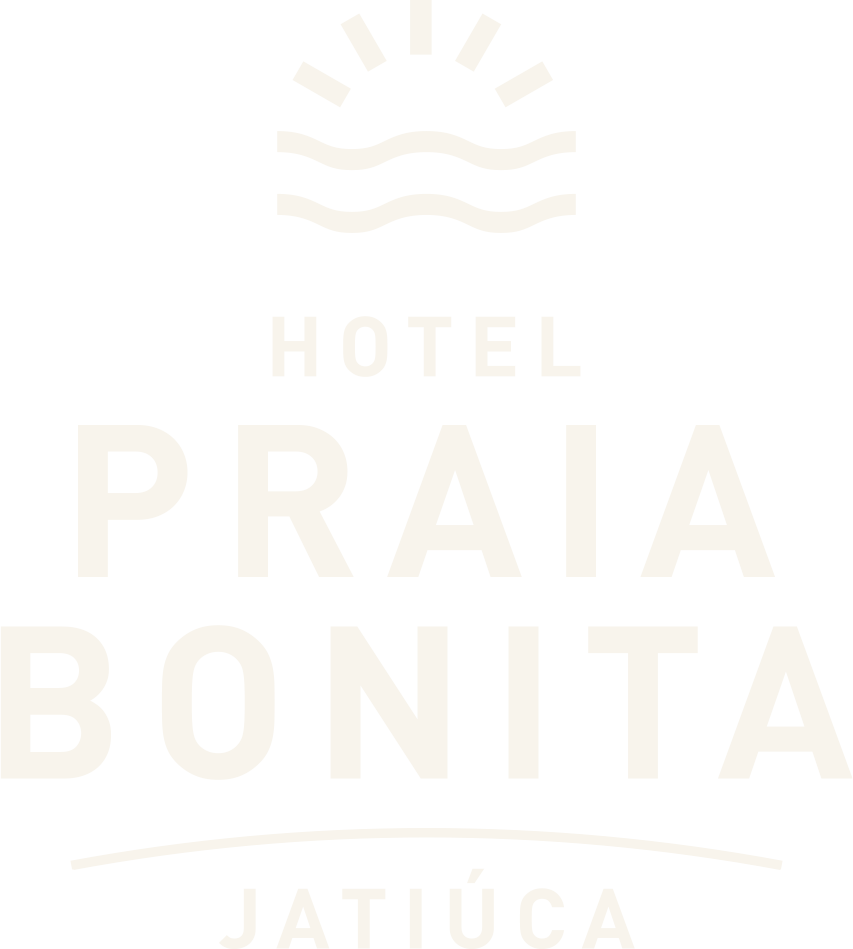 Logotipo do Hotel Praia Bonita, texto branco sobre fundo branco.
