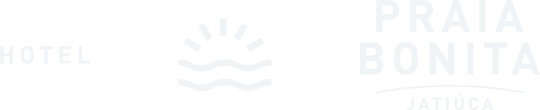 Logotipo do Hotel Praia Bonita, texto branco sobre fundo branco.