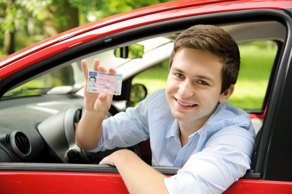 Young male driver showing driving licence