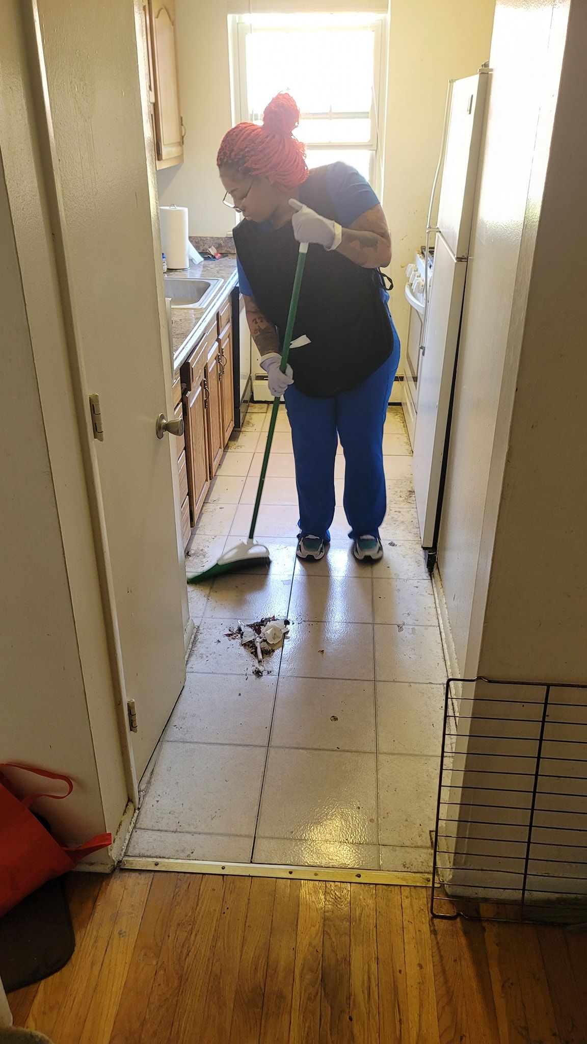 cleaning the kitchen hallway