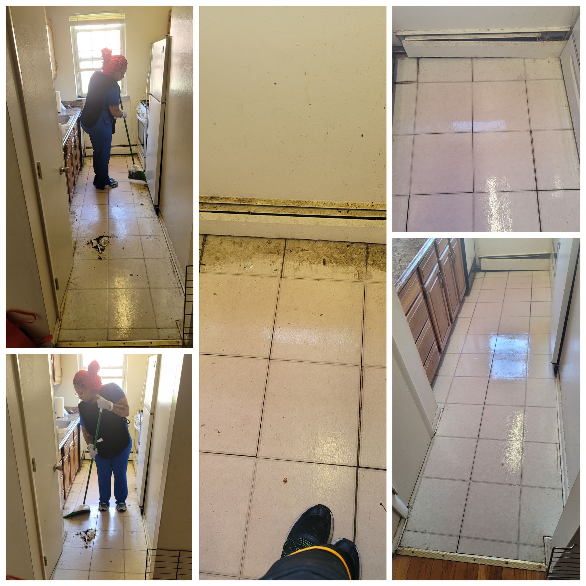 collage photos of cleaning a residential floor