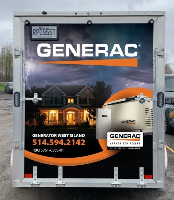 A generator west island trailer is parked in a parking lot