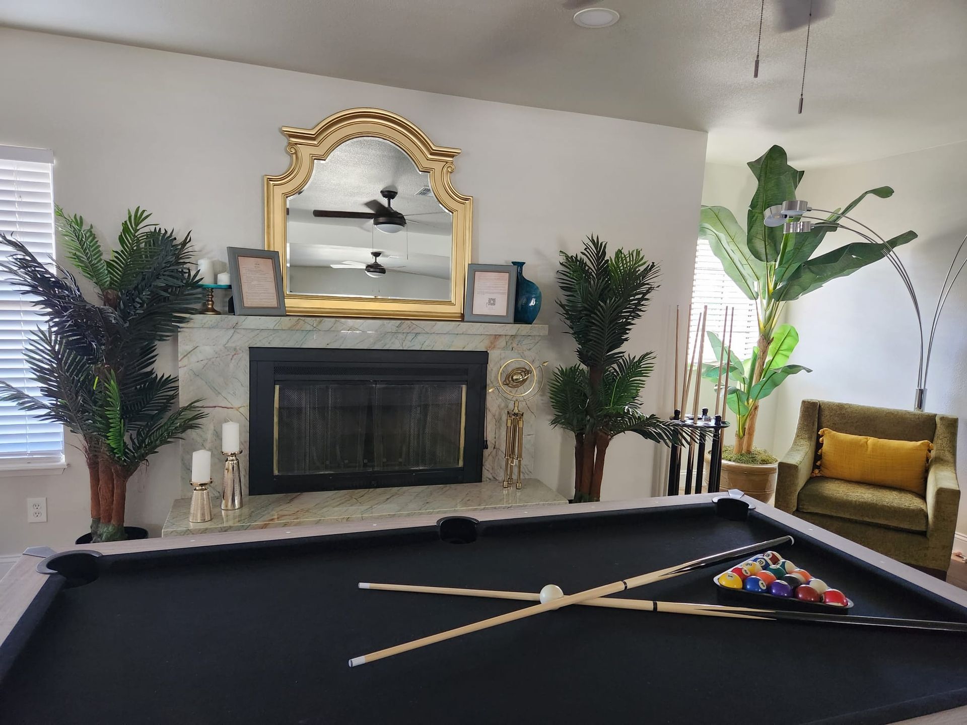 Fire place with pool table