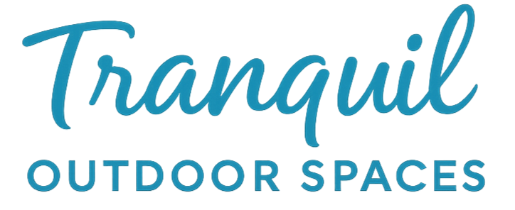 The tranquil outdoor spaces logo is blue and white on a white background.