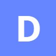 A white letter d on a blue background.
