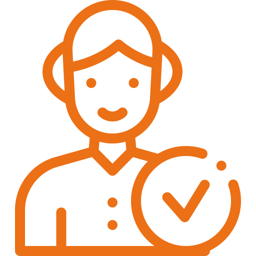 an orange icon with a person and checkmark