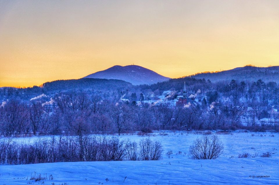 Burke Mountain in Vermont at sunset in the winter