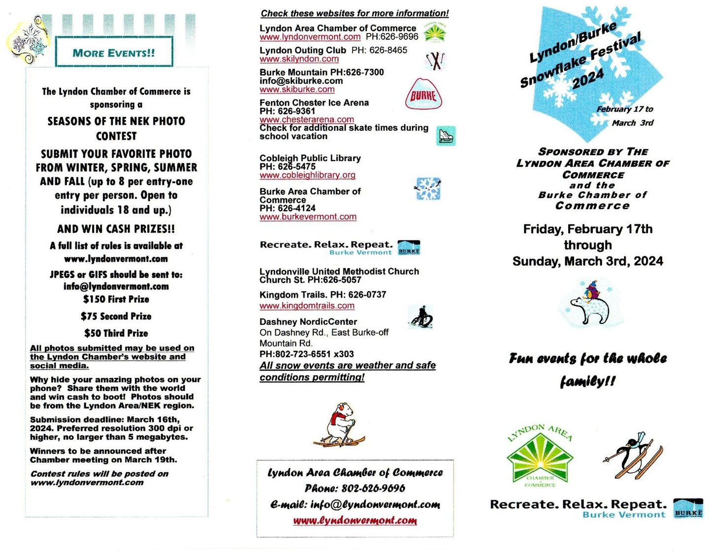 Lyndon Burke Vermont 2024 Snowflake Festival Flyer page 1