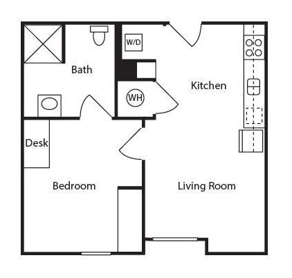 1 bed 1 bath apartment floor plan