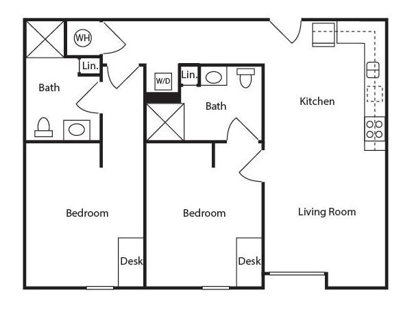 2 bed 2 bath apartment layout