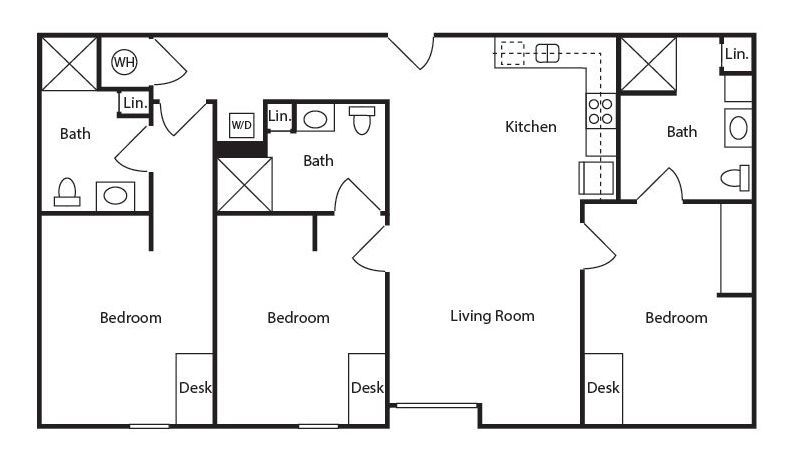 3 bed 3 bath apartment floor plan