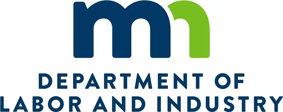 The logo for the department of labor and industry is blue and green.