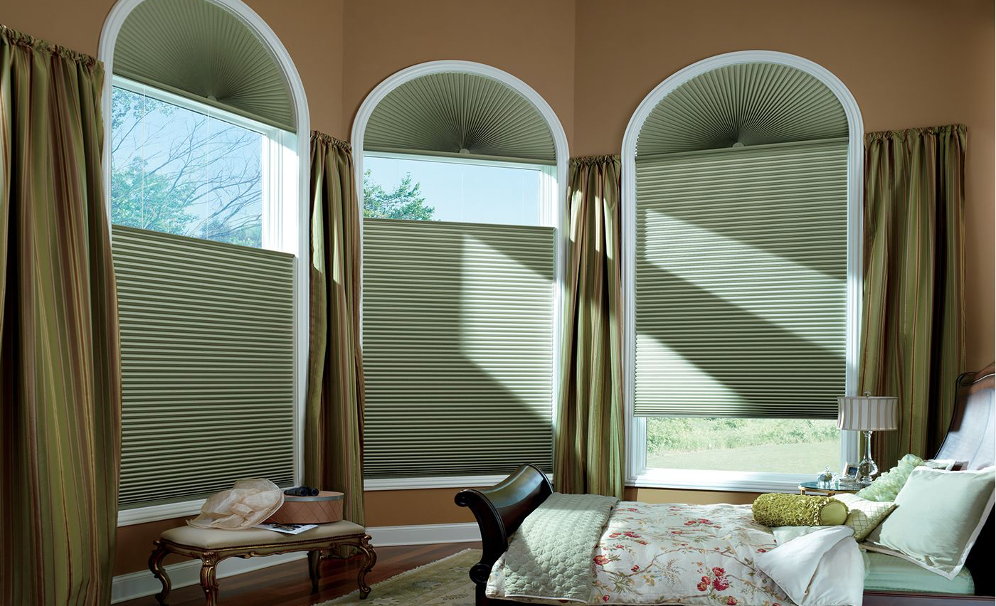 Round window treatments, Hunter Douglas round window treatments, round shades near Peoria, Illinois.