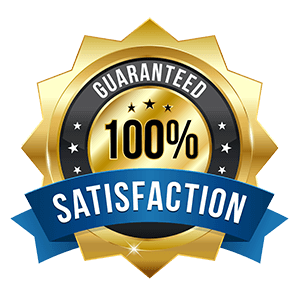 Gold and blue guarantee badge with 