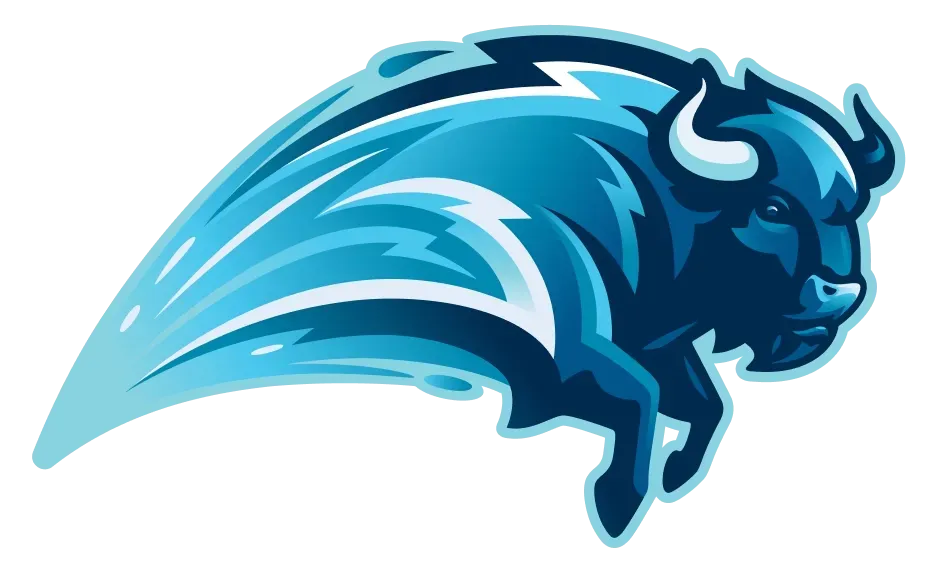 Blue bison charging forward, streaks of light behind it.