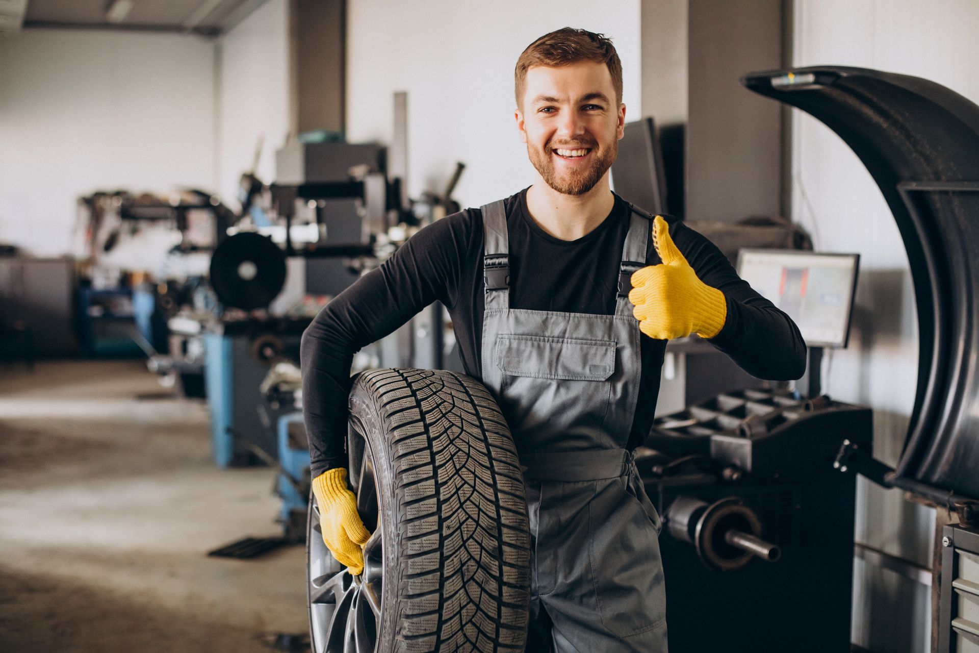 mechanic changing wheels