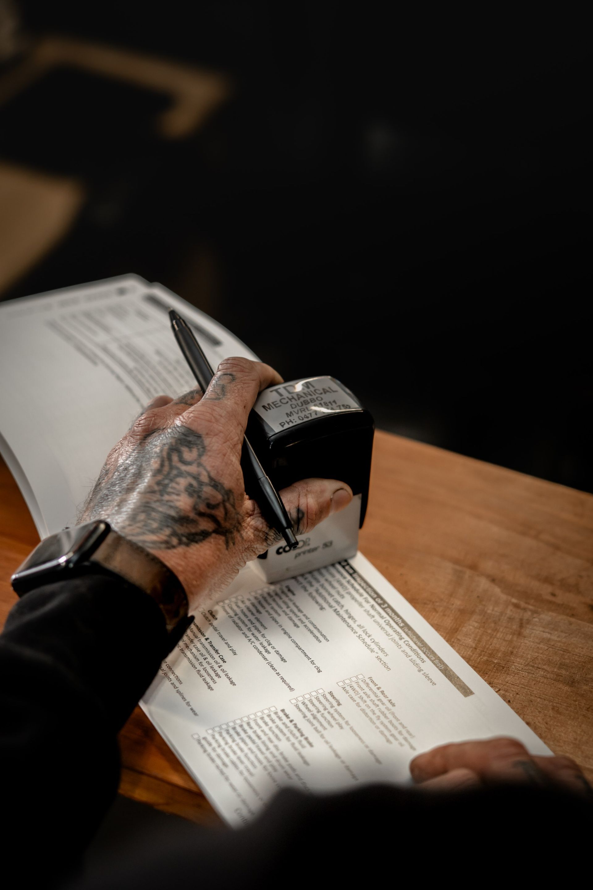 Stamping a log book service done on a car