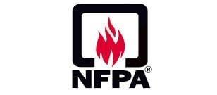 El logotipo de la NFPA tiene una llama roja en un cuadrado.