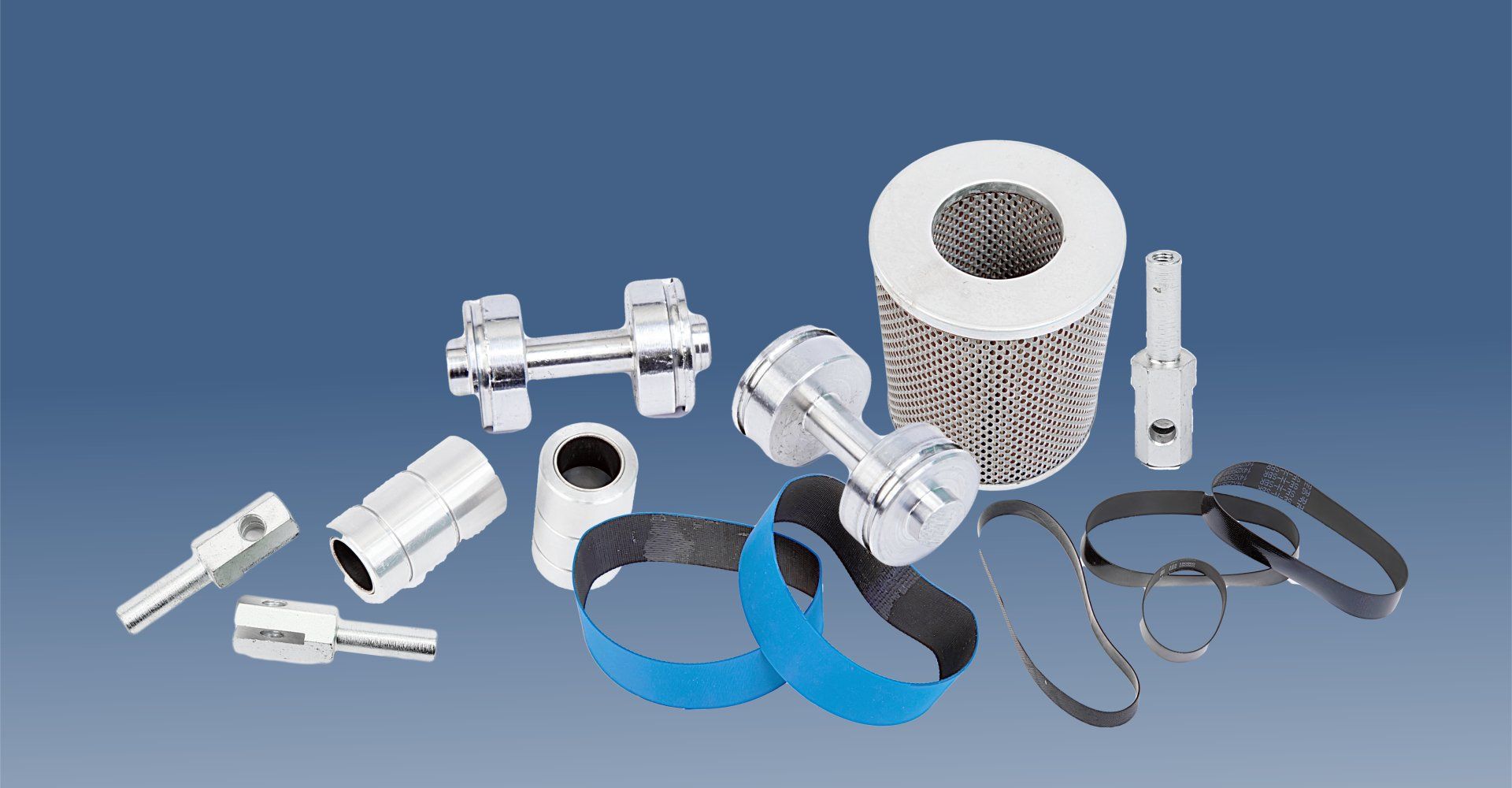 A bunch of metal parts on a blue background