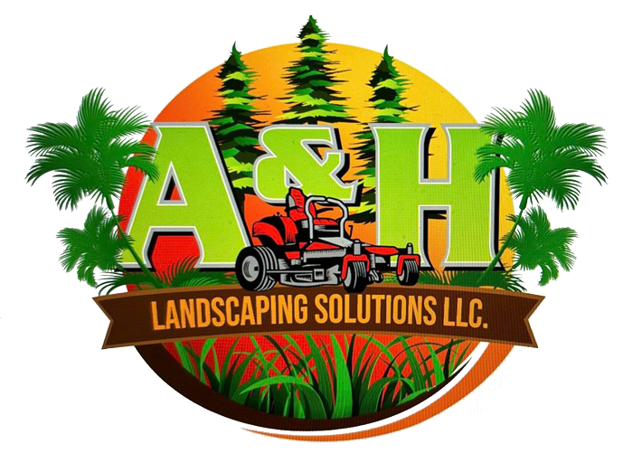 A logo for a company called ash landscaping solutions llc