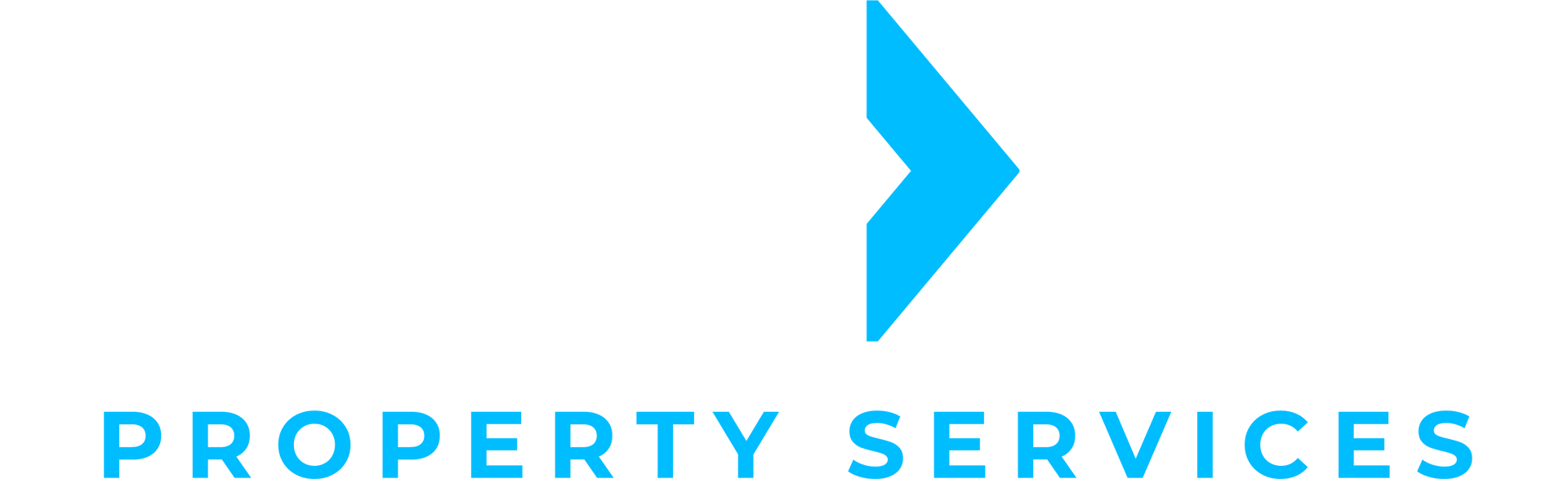 The logo for property services has a blue arrow pointing to the right.