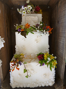 three step cake with floral decoration