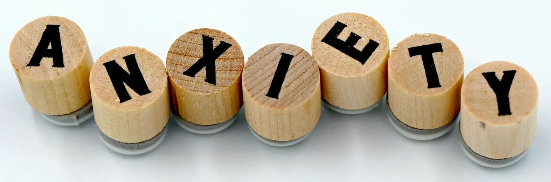 Anxiety spelled out in circular blocks