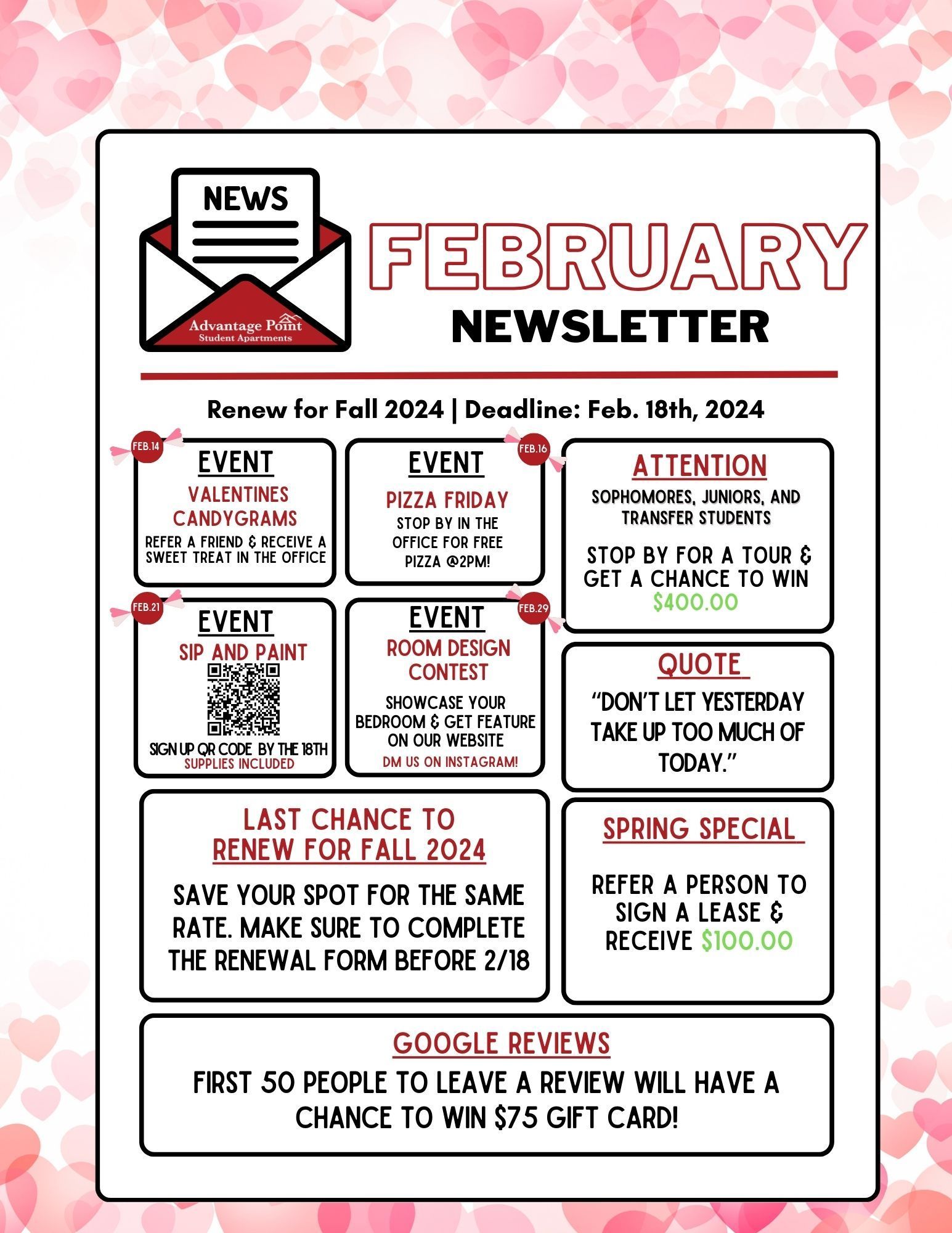 Advantage Point Student Apartments EVENTS