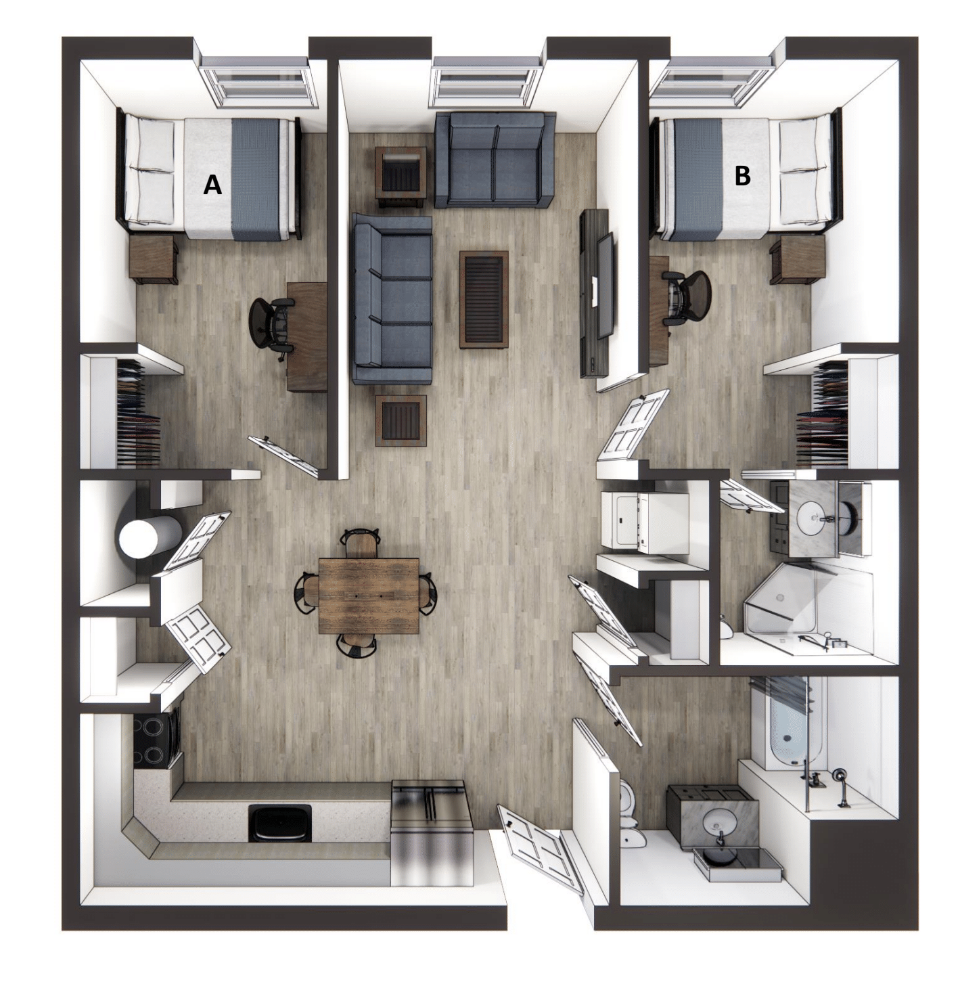 2 bed 2 bath floorplan