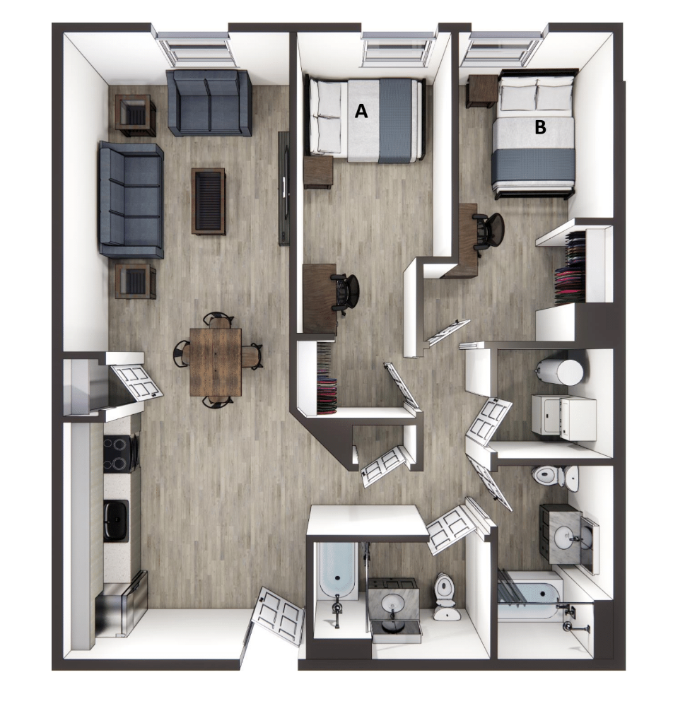 2 bed 2 bath floorplan
