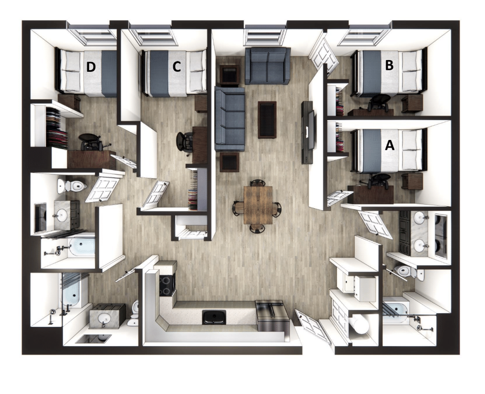 4 bed three bath floorplan