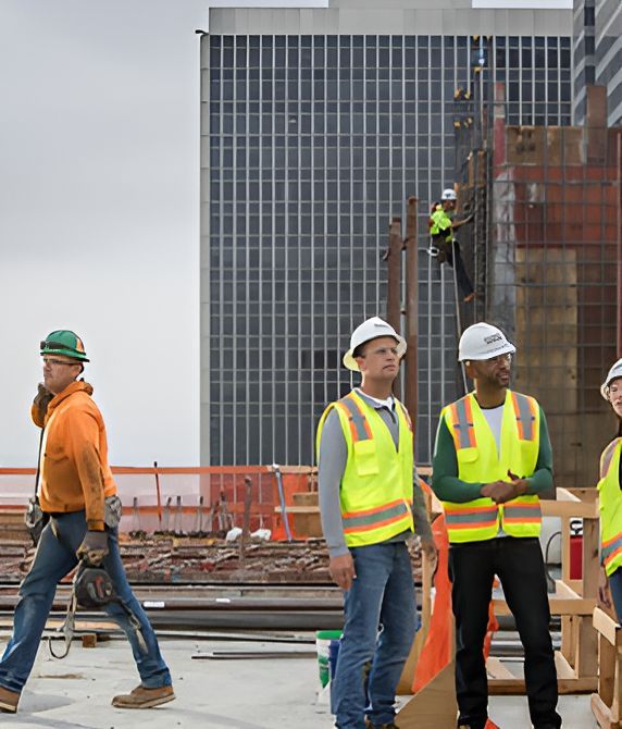Construction Workers Are Standing On A Construction Site — Harris Design & Building Concepts In Jubilee Pocket, QLD