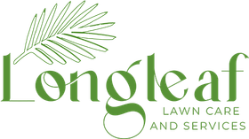 The logo for longleaf lawn care and services has a palm leaf on it.