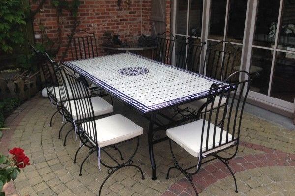 Marokkaanse mozaiektafel wit blauw