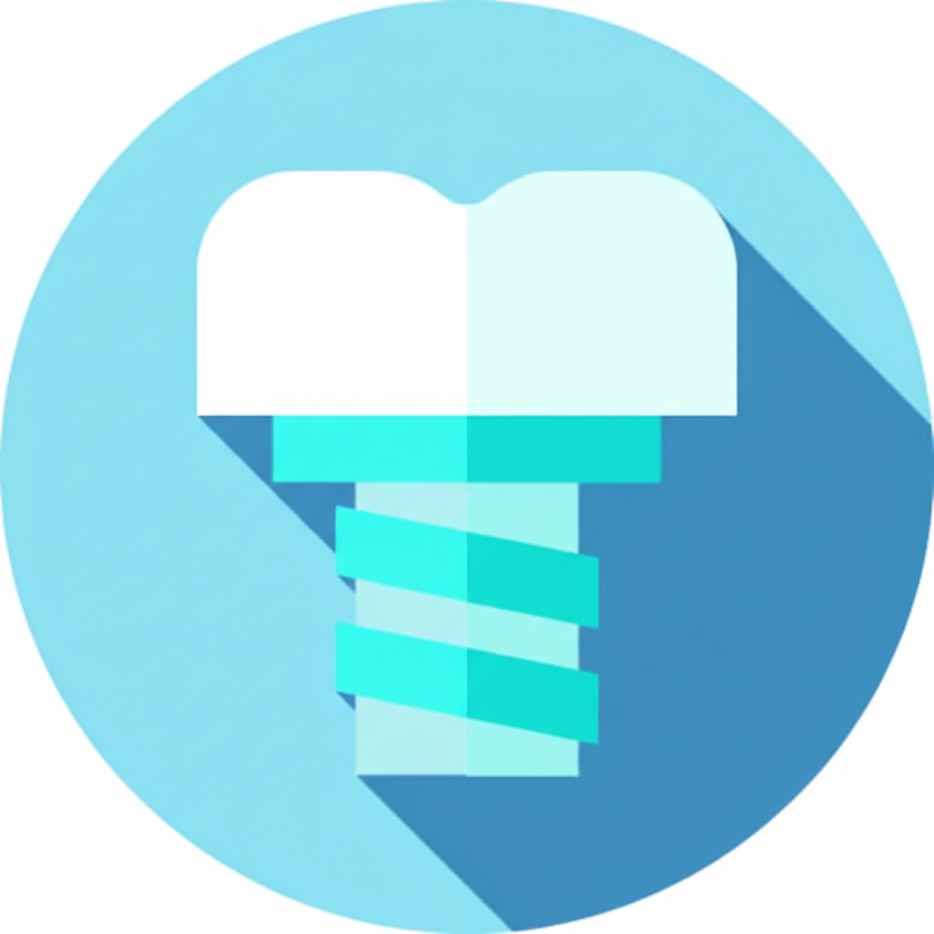 Icona di impianto dentale, corona a forma di dente su vite, colore azzurro.