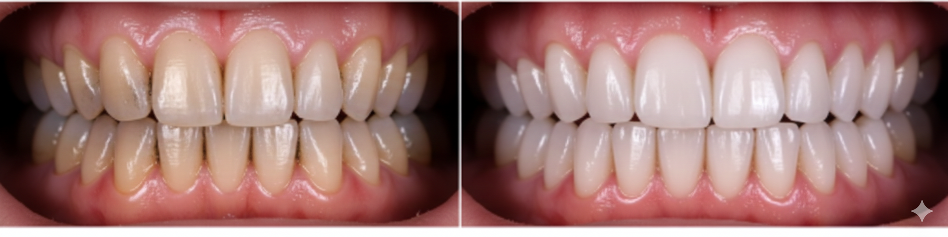 Confronto dei denti prima e dopo il trattamento sbiancante.