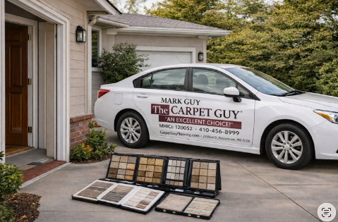 Bright living room with white sofa, rug, potted plant, and wood cabinet.
