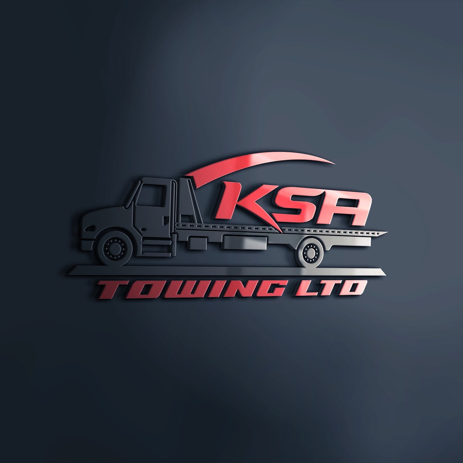 The logo for ksa towing ltd shows a tow truck on a dark background.