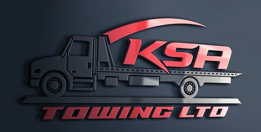 The logo for ksa towing ltd has a tow truck on it