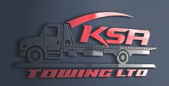 The logo for ksa towing ltd shows a tow truck on a dark background.