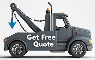 A tow truck with the words get free quote on it