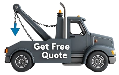 A tow truck with the words get free quote on it