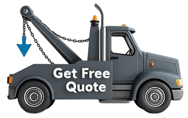 A tow truck with the words get free quote on it