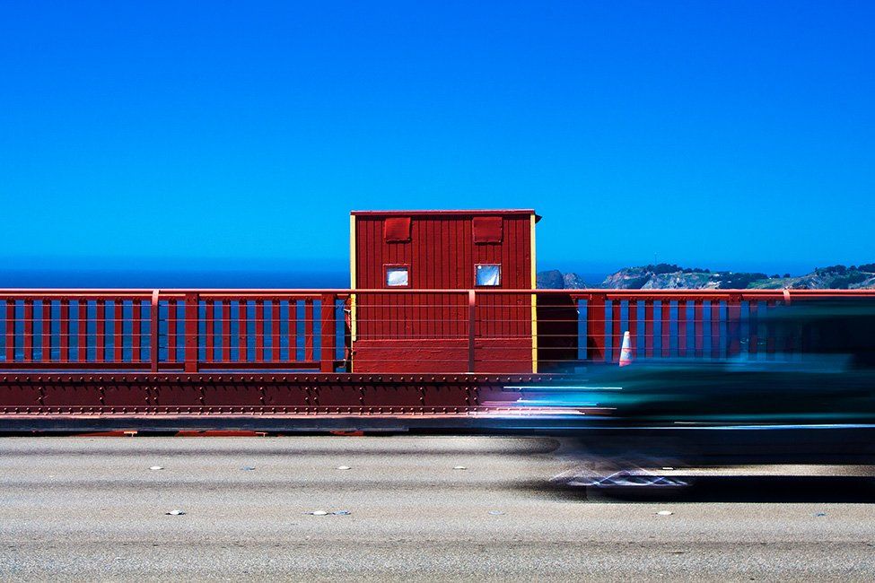A tiny house in the middle of the Golden Gate Bridge in San Fransisco.